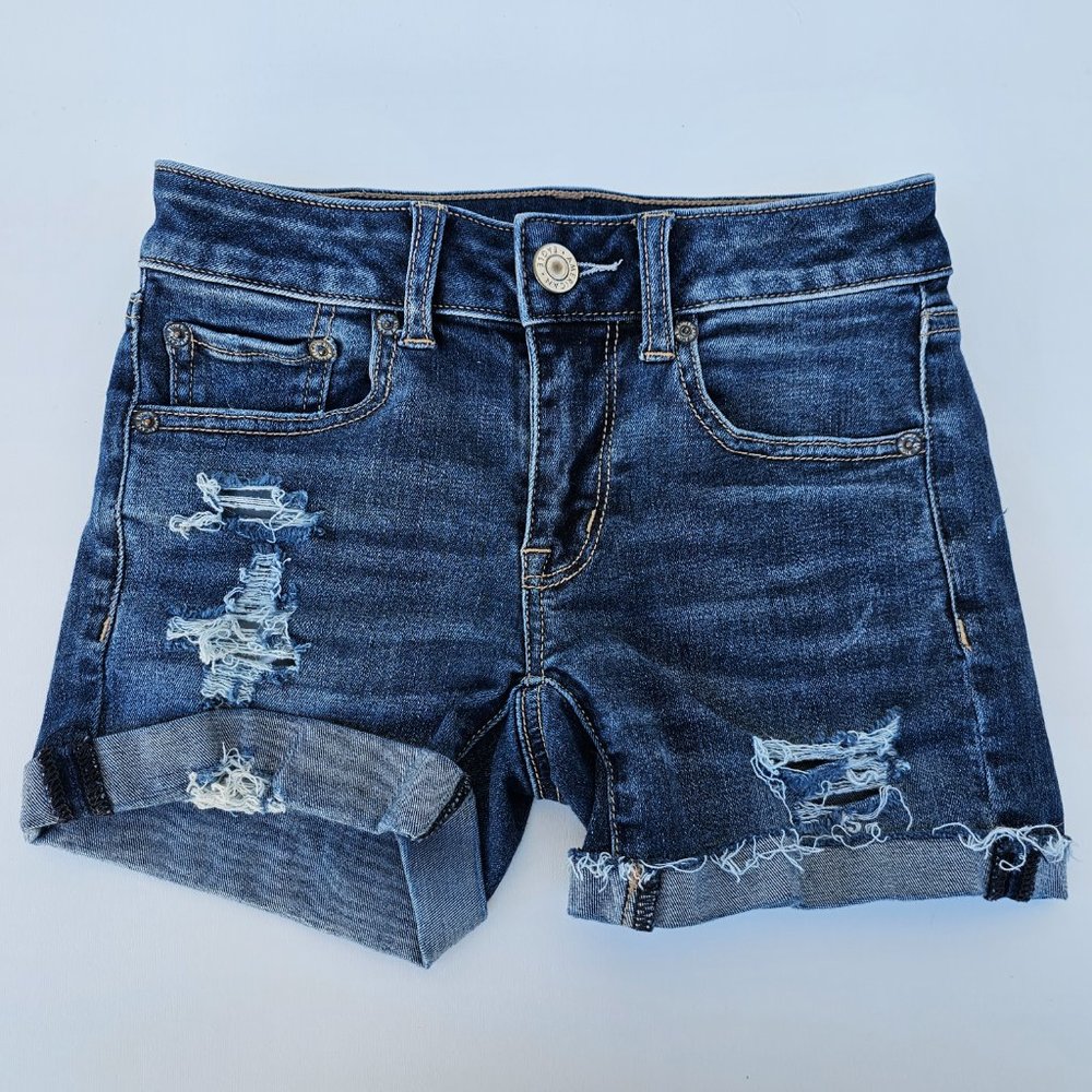 American Eagle Next Level Stretch Midi Cutoff Rollup Jean Shorts Women Size XS 0